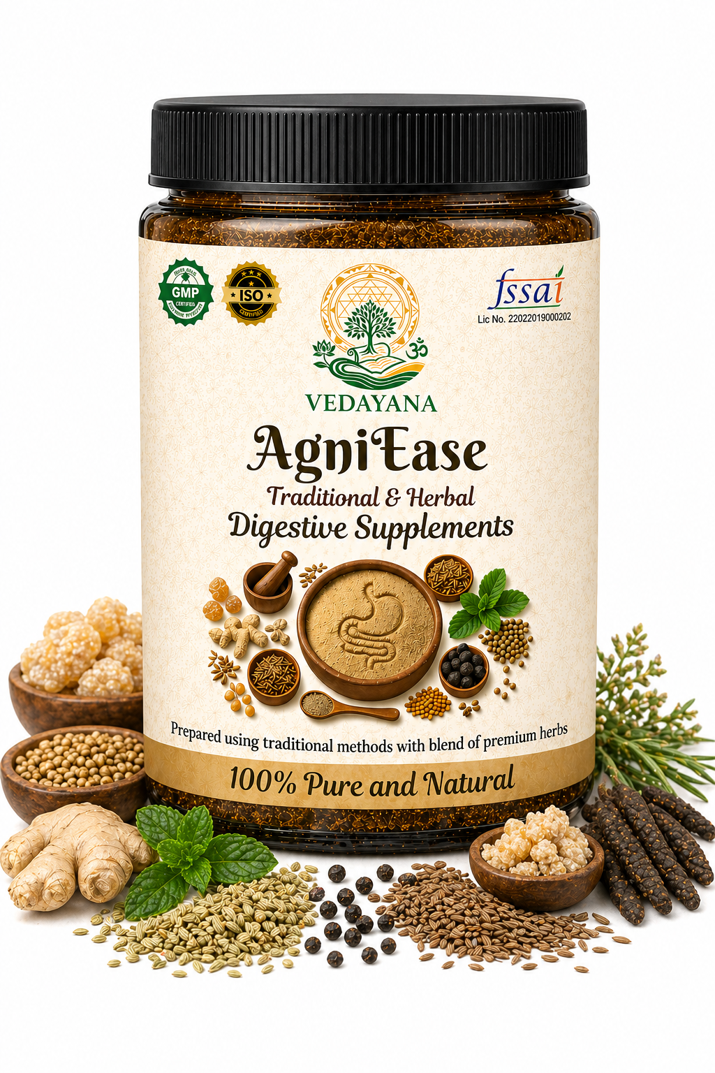 AgniEase Ayurvedic digestive supplement by Vedayana | natural herbal capsules for bloating gas acidity and gut health relief India