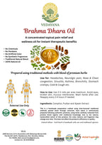 Vedayana Brahma Dhara Oil with product details and usage instructions.