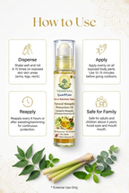 GuardEase mosquito repellent oil bottle with usage instructions | 
natural DEET-free protection by Vedayana
