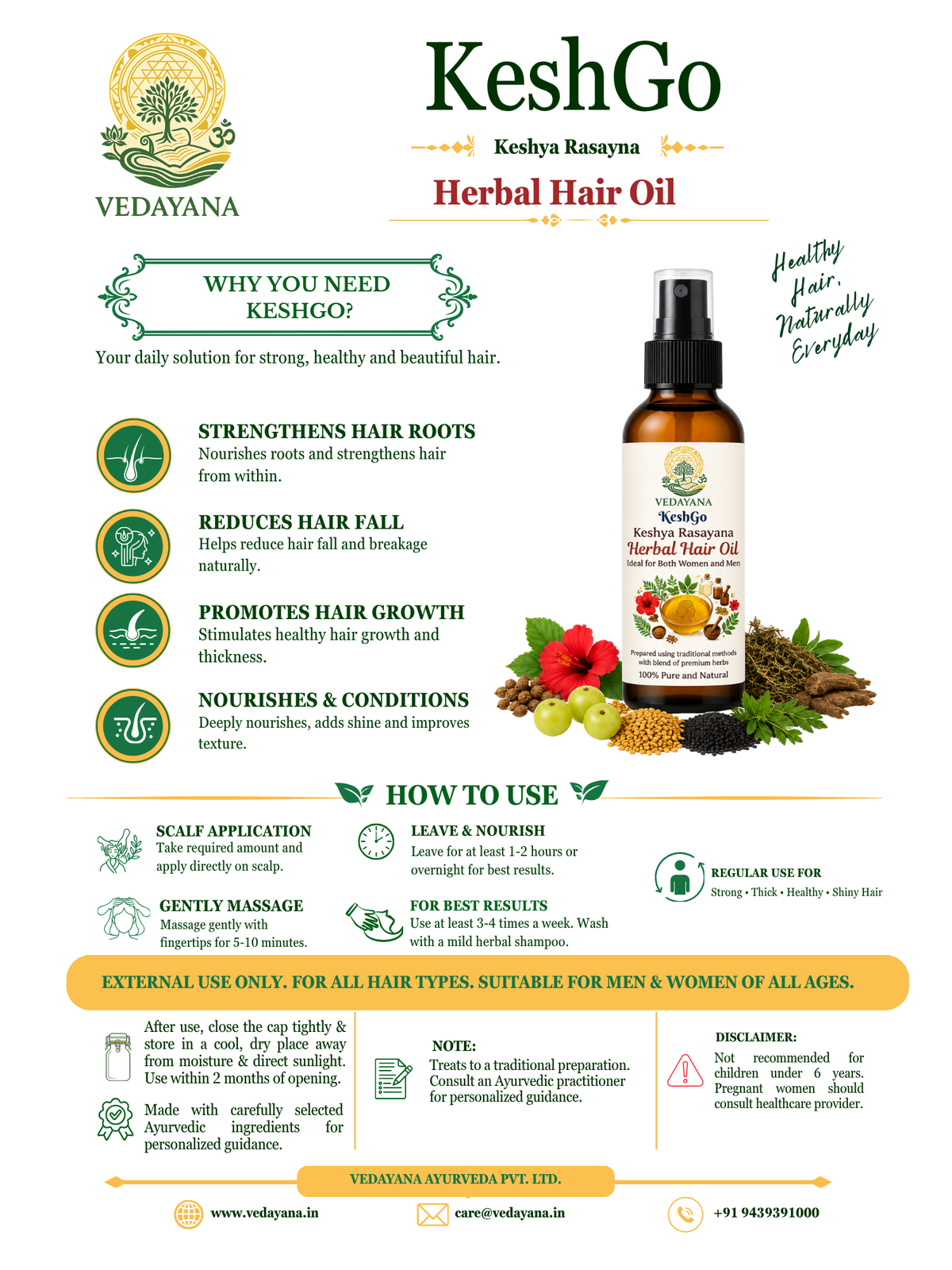 Keshgo - Ayurvedic Hair Oil for Hair Fall Control & Regrowth