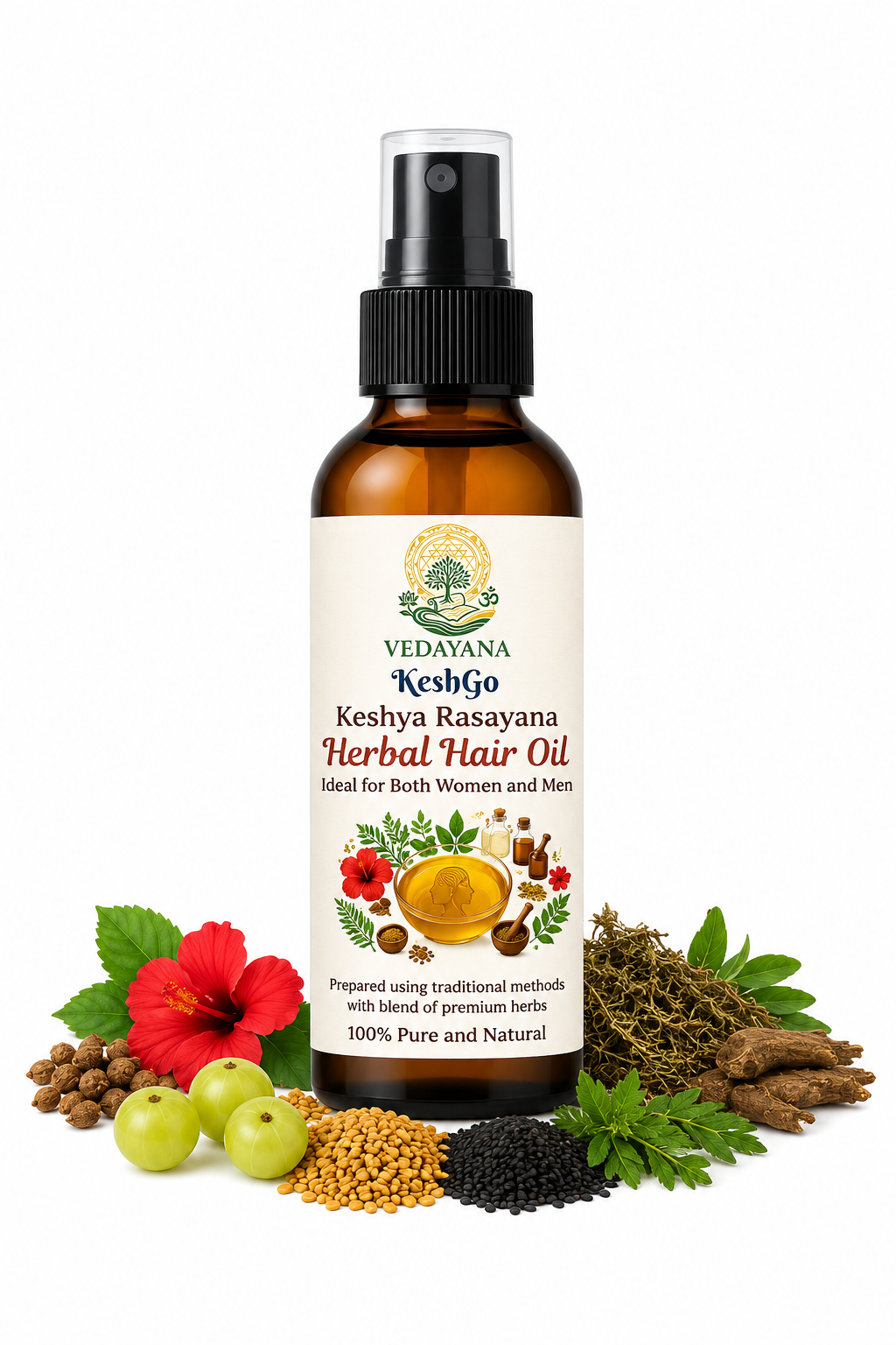 Keshgo Ayurvedic hair oil by Vedayana | natural hair fall control 
and regrowth oil herbal formula India