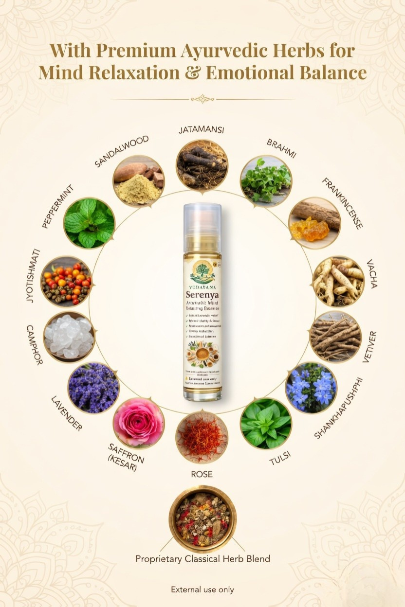 Serenya Ayurvedic herbs arrangement Jatamansi Sandalwood Frankincense 
| natural anxiety and sleep relief formula