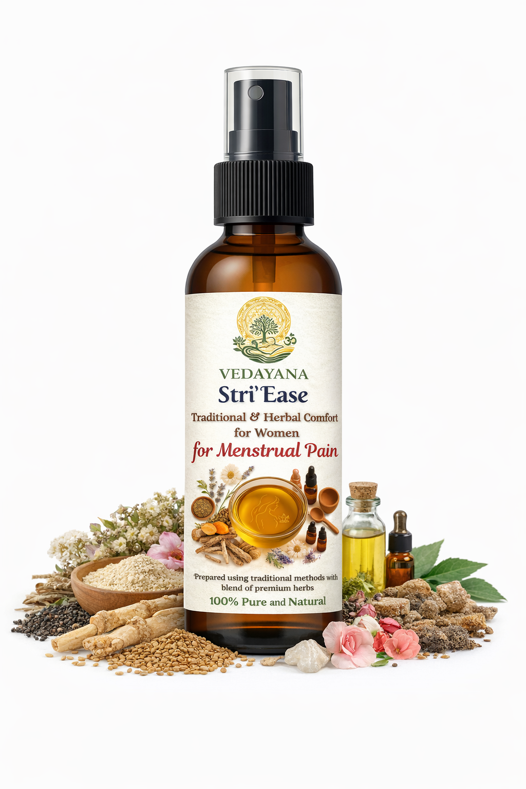 StriEase natural menstrual pain relief massage oil by Vedayana | period cramp oil India