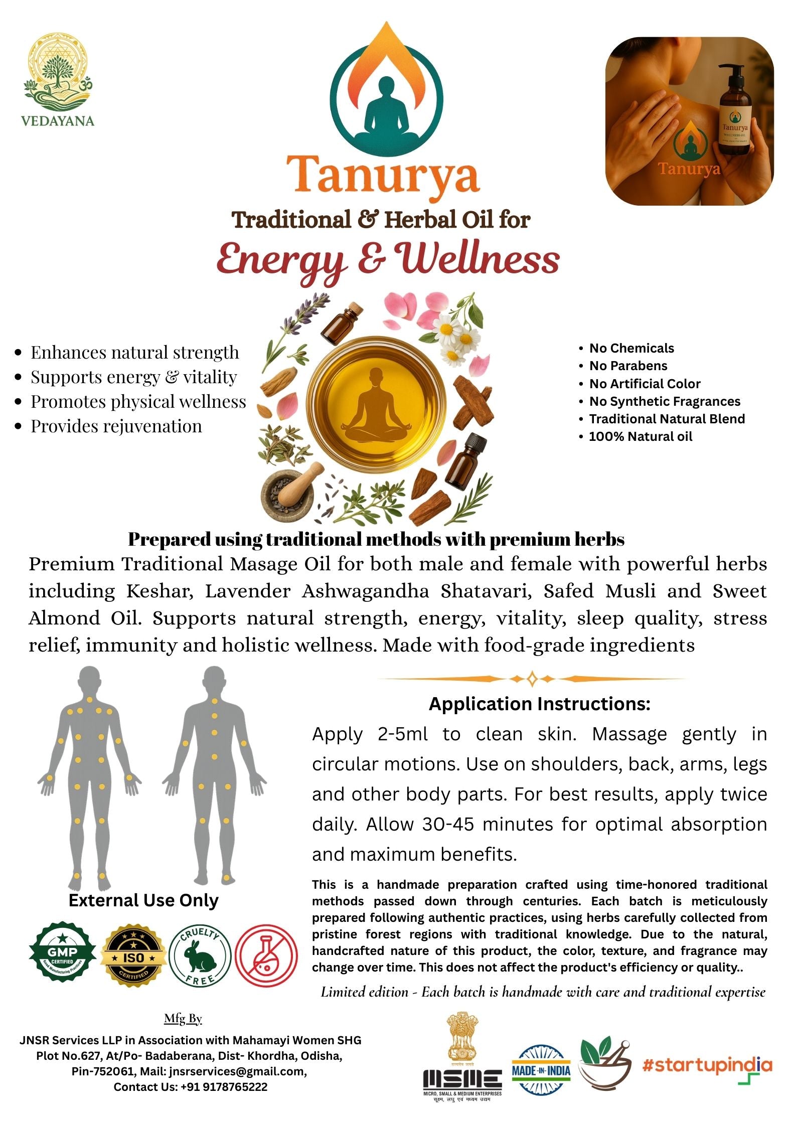 Tanurya — Ayurvedic Body Massage Oil for Energy, Circulation & Daily Vitality