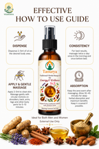 Tanuva traditional energy & wellness oil bottle with usage guide on a wooden background