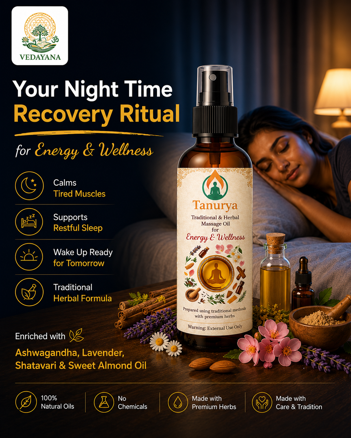 Tanurya - Ayurvedic Body Massage Oil for Energy, Circulation & Daily Vitality