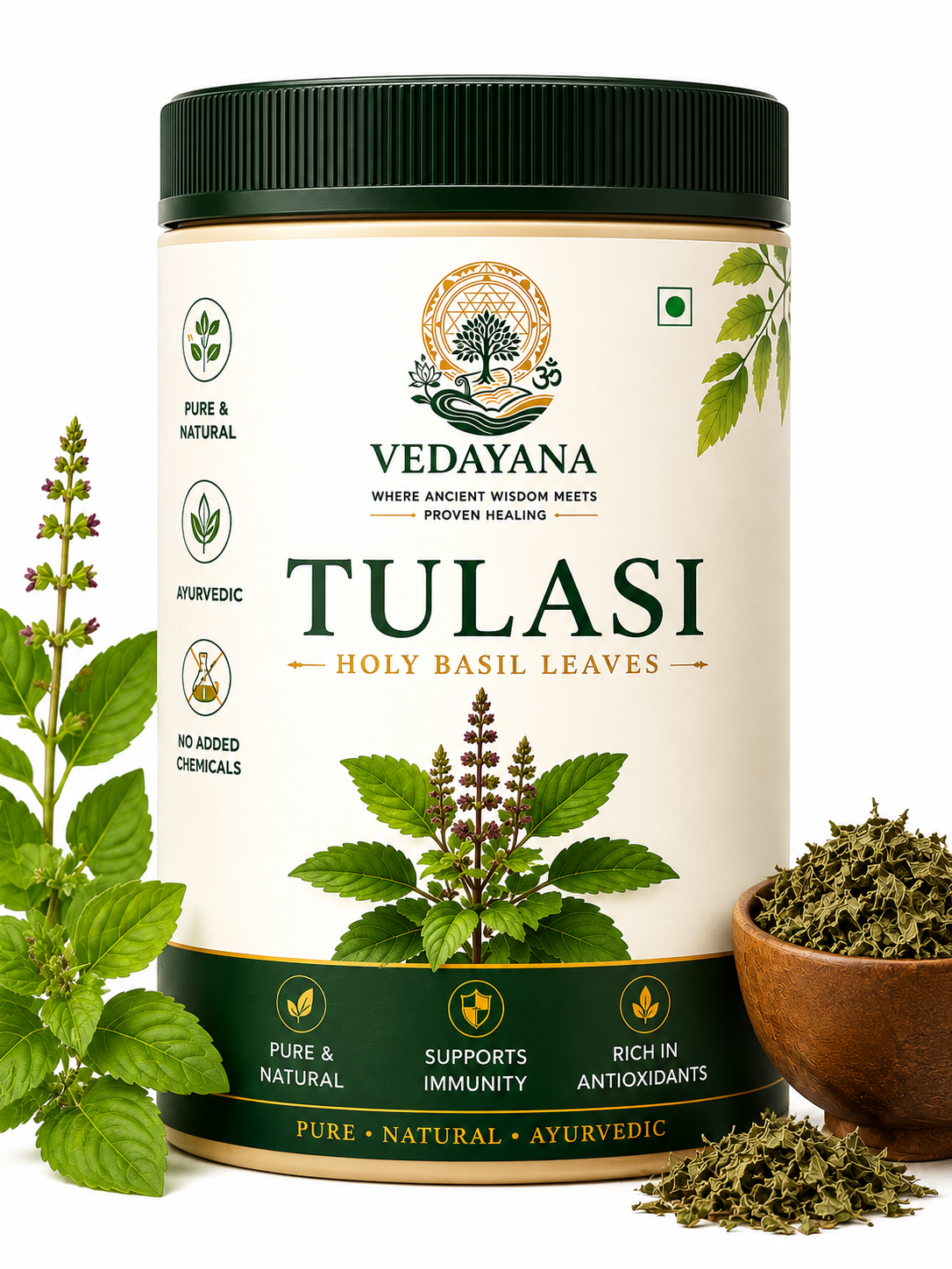 Vedayana Tulsi (Holy Basil) Crushed Dried Leaves | 100% Natural, Multi-Purpose